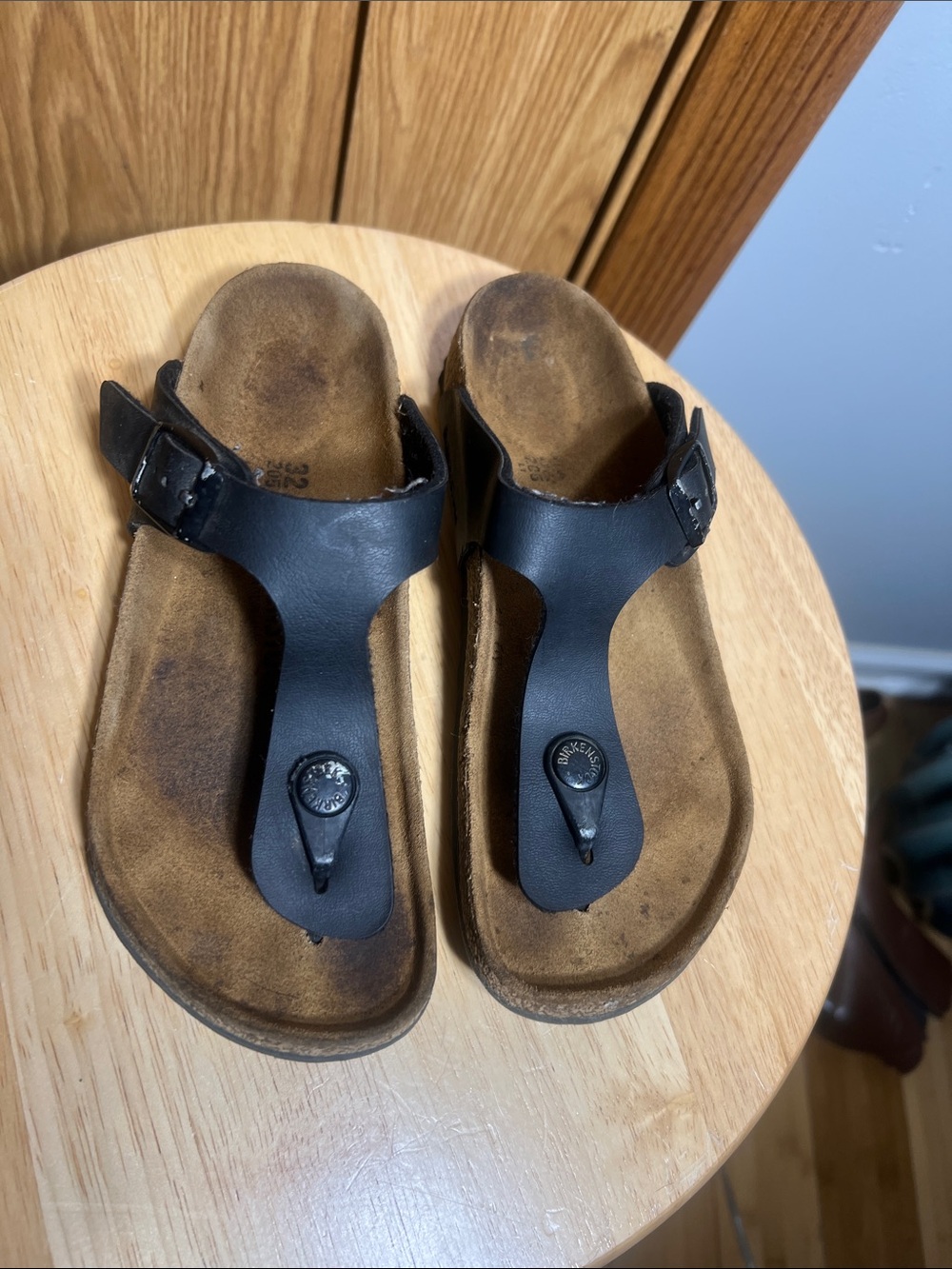 Birkenstock Black Thong Sandals with Buckle Detail
